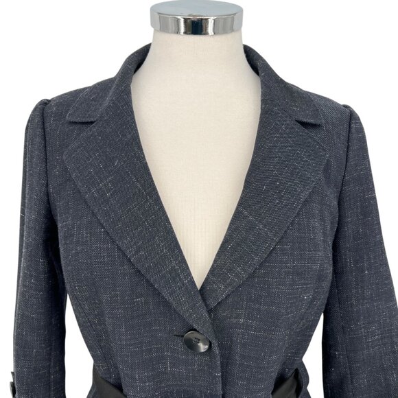 Classiques Entier Wool Linen Tie Waist Blazer Jacket Navy Blue Size 6 - Picture 2 of 14